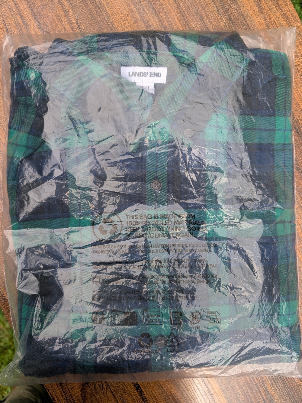Land's End Green and Navy Plaid Button-Down Shirt